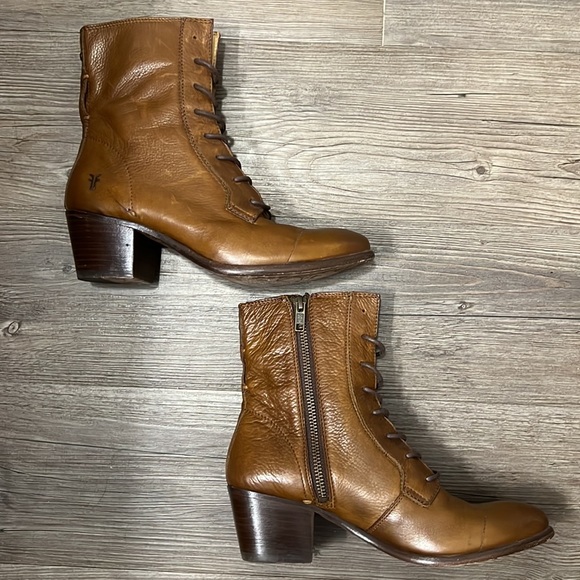 Frye Courtney Brown Leather Lace Up Vintage Low Heeled Everyday Ankle Booties - Picture 4 of 12